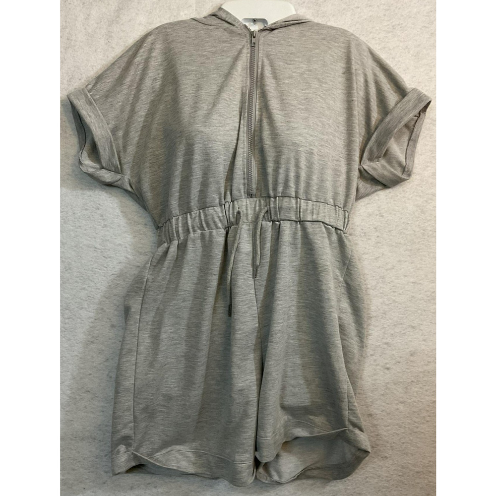 SHEIN Romper Womens Large Gray Hooded Short Sleeve Zip Front Jersey Casual